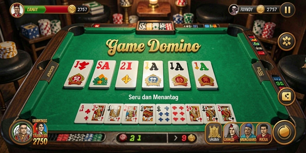 Tampilan gameplay seru di 2757 dengan kartu domino.