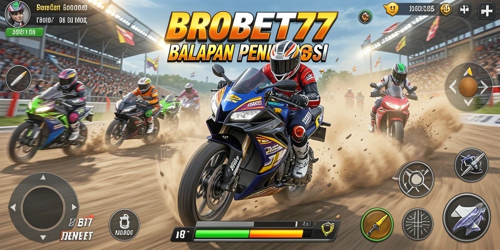 Screenshot gameplay BROBET77 menampilkan aksi balapan motor yang epik.
