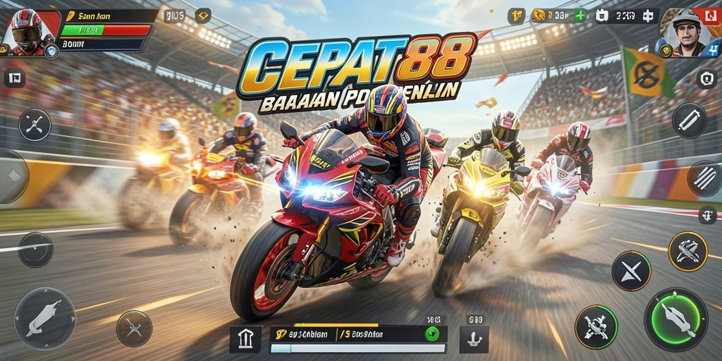 Gameplay CEPAT88 yang menegangkan dengan balapan motor seru.