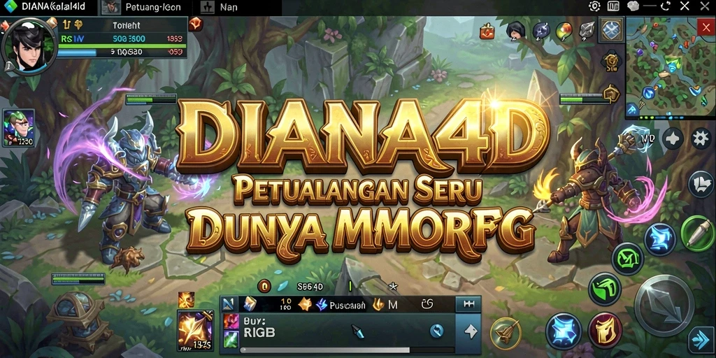 Screenshot gameplay DIANA4D menampilkan pertempuran epik di dunia fantasi.