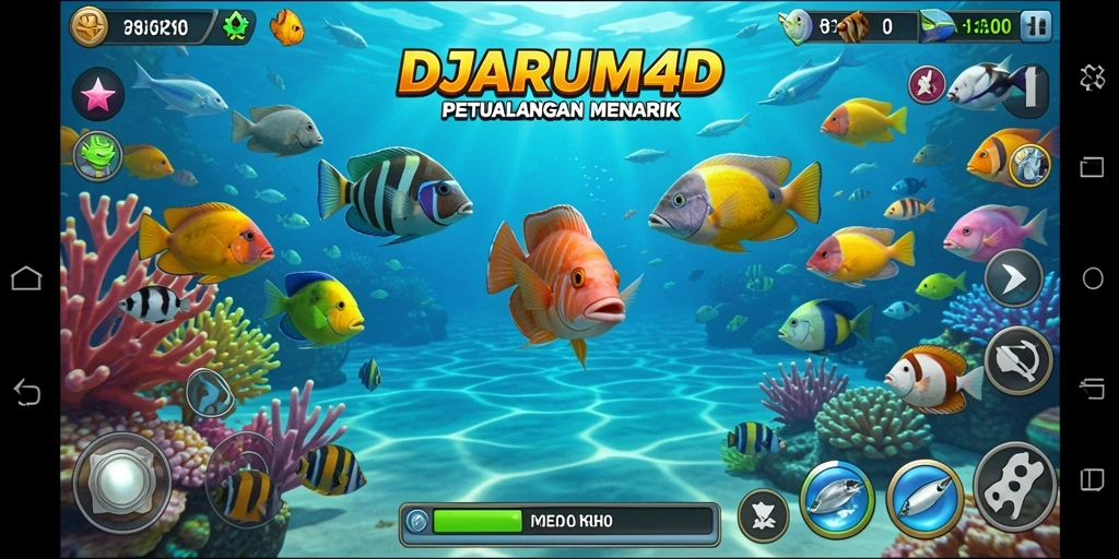 Tampilan gameplay DJARUM4D dengan banyak ikan yang bisa ditembak.