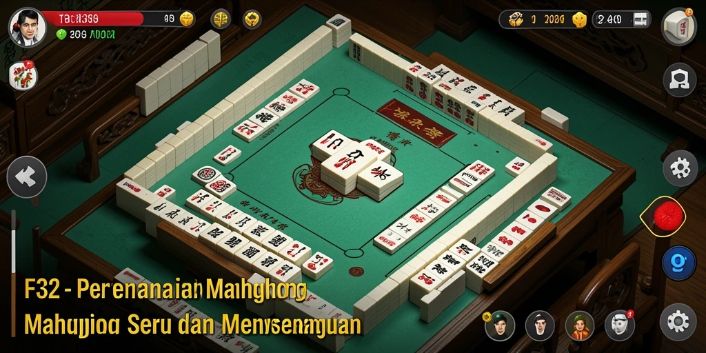 Screenshot permainan F32 yang menampilkan gameplay Mahjong yang menarik.