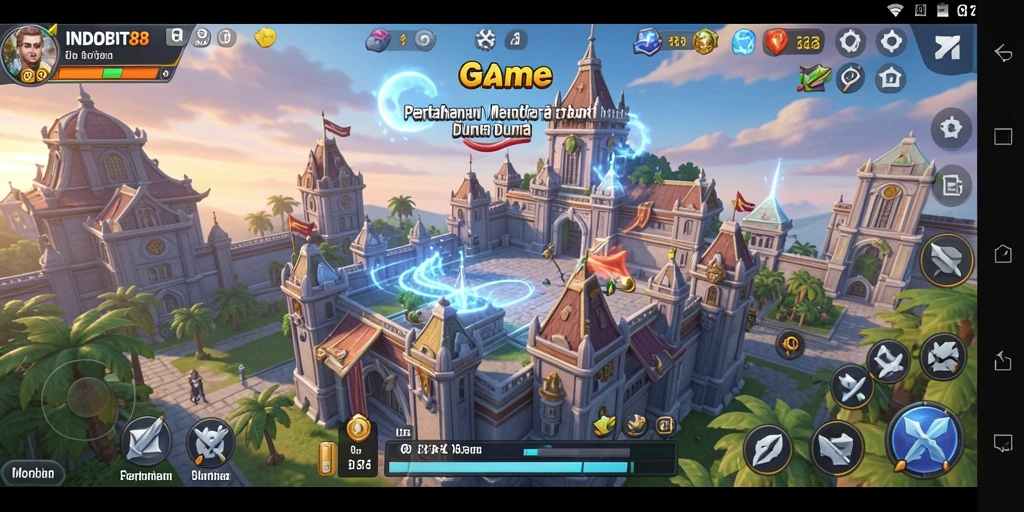 Tangkapan layar gameplay <strong>INDOBIT88</strong> menampilkan aksi pertahanan menara yang menarik.