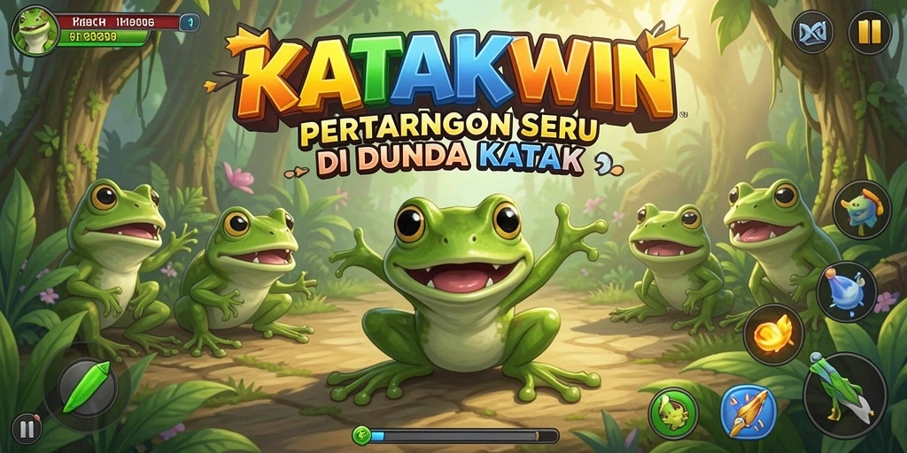 Tampilan pertarungan seru antara karakter katak dalam KATAKWIN.