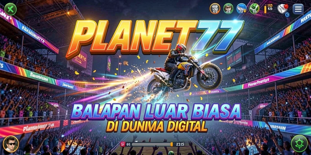 Screenshot gameplay PLANET77 saat balapan akbar di lintasan menantang.