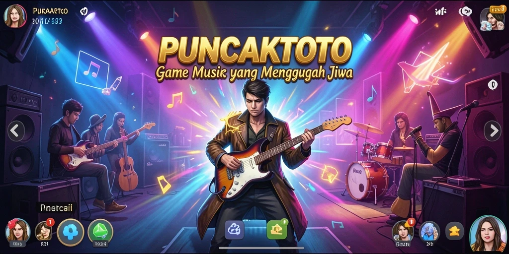 Screenshot PUNCAKTOTO menampilkan gameplay musik yang penuh warna dan dinamis.