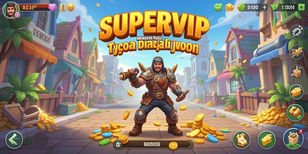 Screenshot gameplay SUPERVIP menunjukkan aktivitas bisnis yang dinamis.
