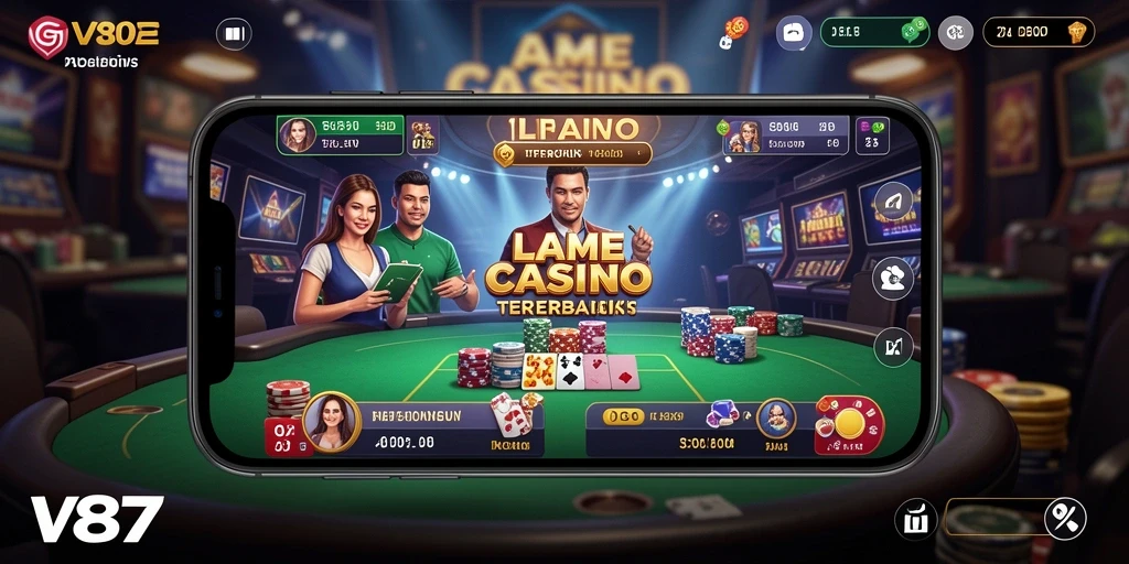 Gameplay V87 yang seru dengan dealer profesional dan interaktif.