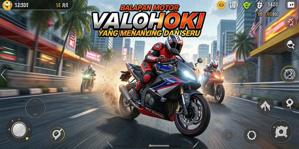 Gameplay seru VALOHOKI dengan balapan motor yang mendebarkan.