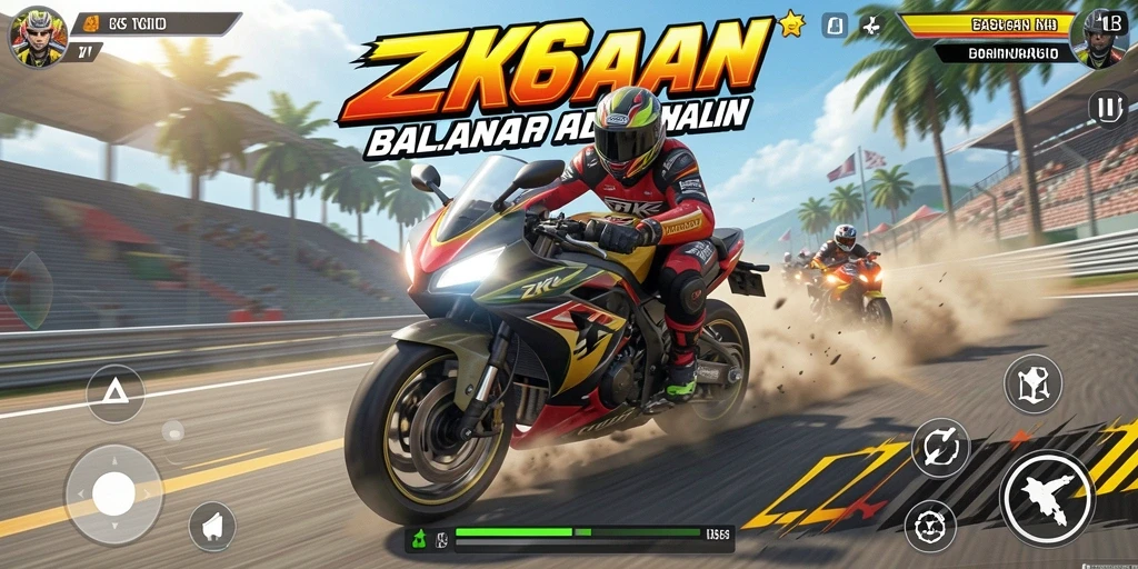 Tangkapan layar menampilkan serunya balapan motor dalam ZK6.